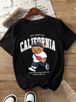 Vibrant Bear Print T-Shirt - Soft Breathable Short Sleeve Crew Neck Casual Top for Summer & Spring - Women's Relaxed