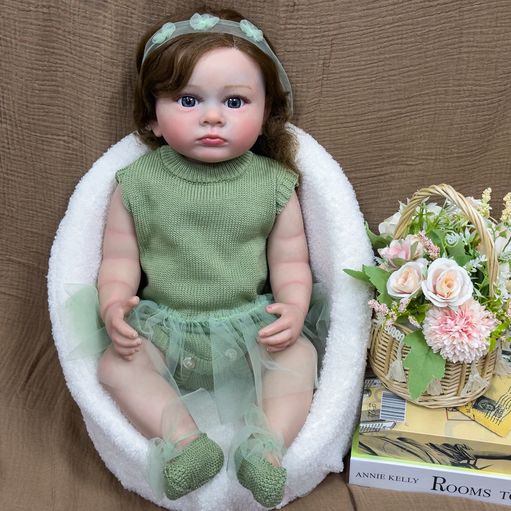 22-inch vinyl herboren prinsessenpop |   Levensecht meisjesspeeltje, blauwe ogen, handgeworteld haar, beweegbare, realistische huid en kenmerken,