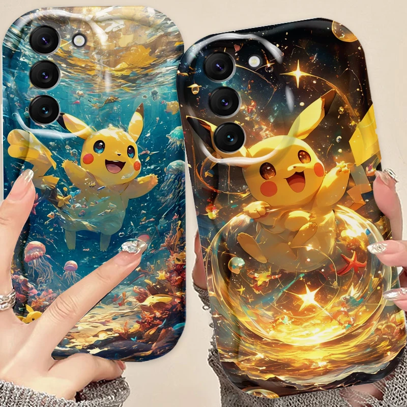 P-Poke M-Mon P-Pikachu Cute For Samsung S24 S23 S21 S20 Ultra Plus FE A73 A72 A71 A51 A31 A05S A05 A04 5G Wave Oil Back