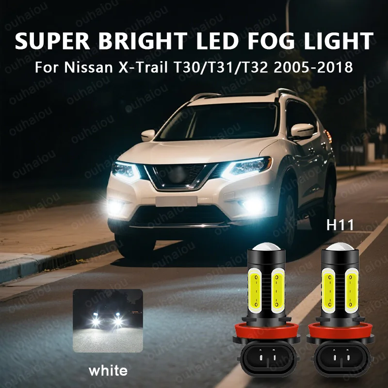 

2pcs 2400LM For Nissan Qashqai j10/j11 For Nissan X-Trail T30/T31/T32 2005-2018 LED H8 H11 Fog Light Bulb Car DRL Lamp 6000K 12V