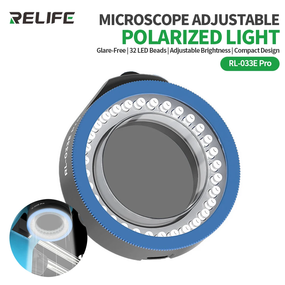 RELIFE RL-033E Pro Microscope Adjustable Dual Polarized Light Source 32LED Eliminates Reflections for Microscope Repair Tools