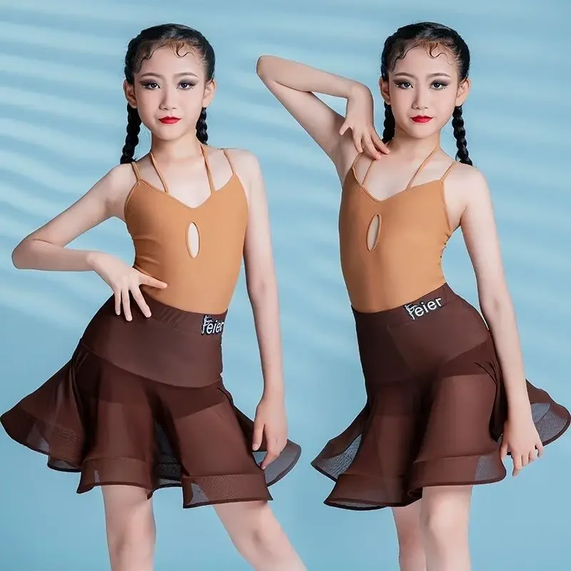 Vestidos infantiles para niñas, traje de competición de baile latino, puesta en escena, faldas de baile divididas estándar, traje, ropa de Tango