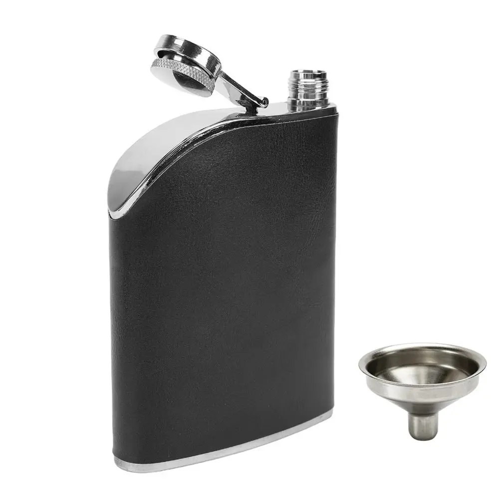304 Stainless Steel Stainless Steel Hip Flask Leak Proof Thickened Design Whiskey Hip Flask 240ml Capacity Outdoor Travel Flask