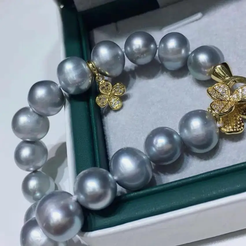 Gorgeous AAAA 9-10mm South China Sea Silver Gray Pearl Bracelet 7.5-8 Exquisite jewelry exquisite gifts