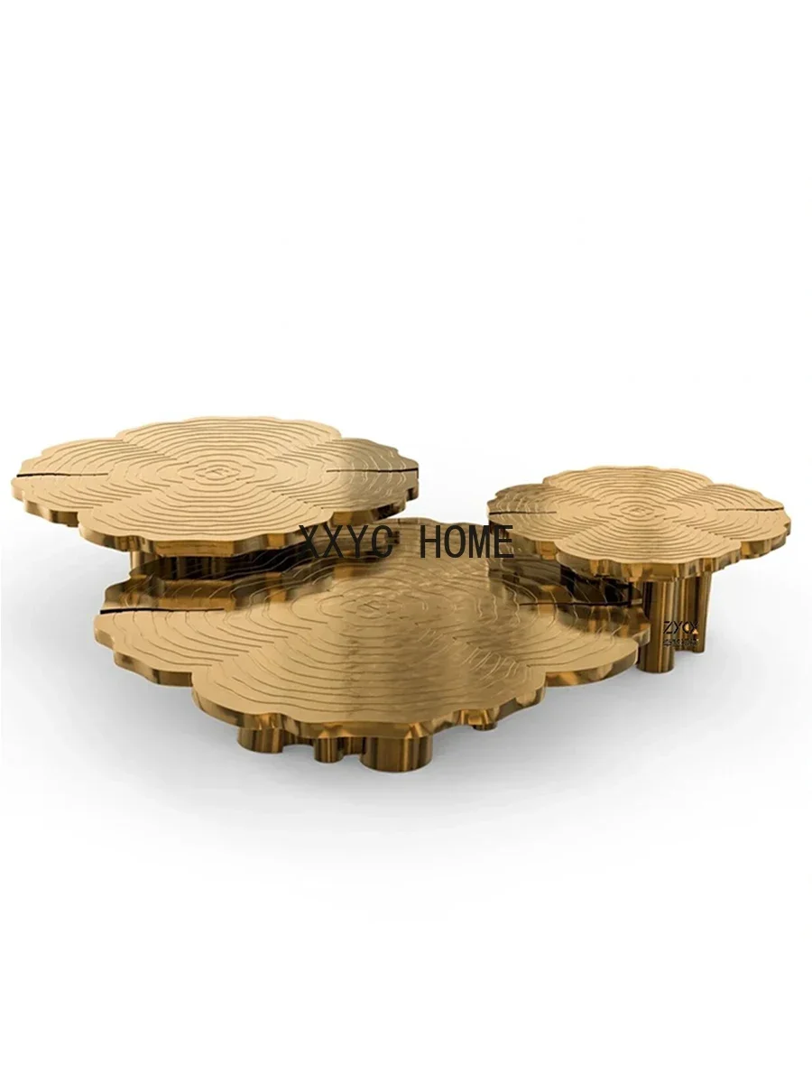 Stainless steel etched coffee table living room household metal irregular