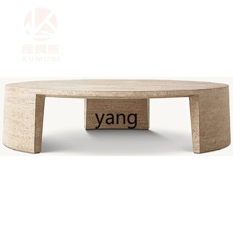 LTT wabi-sabi wind travertine round living room coffee table household light luxury multi-functional tea table