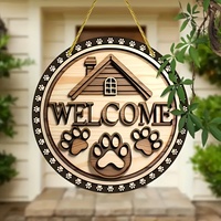 1 classic wooden welcome sign with paw print-decorative pet-themed wall listing for family entrances, gardens and pet lovers
