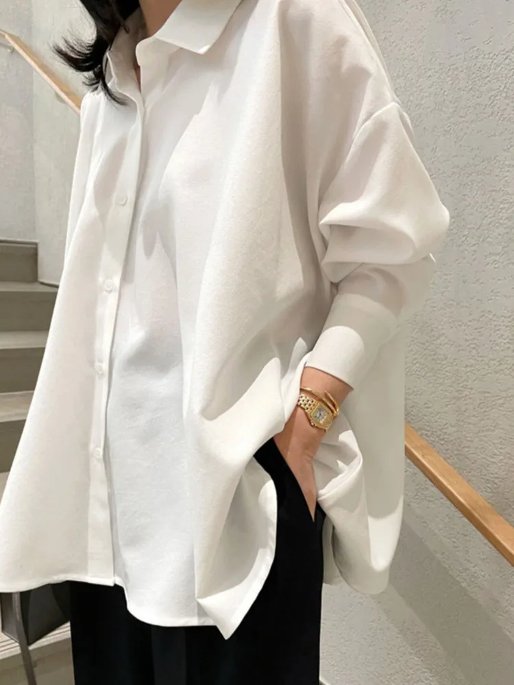 LANMREM Solid Chiffon Shirt For Women Lapel Single Breasted Long Sleeves Korean Tops Female Clothing 2023 Summer New 2YA2458