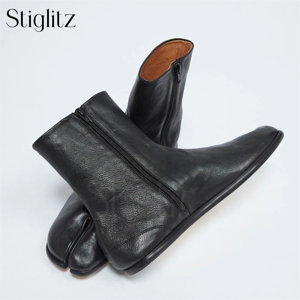 

Tabi Zip up Flat Booties for Men Black Leather Split Toe Ankle Boots Novelty Designer Style Fashion Boots Custom Multicolor Sale