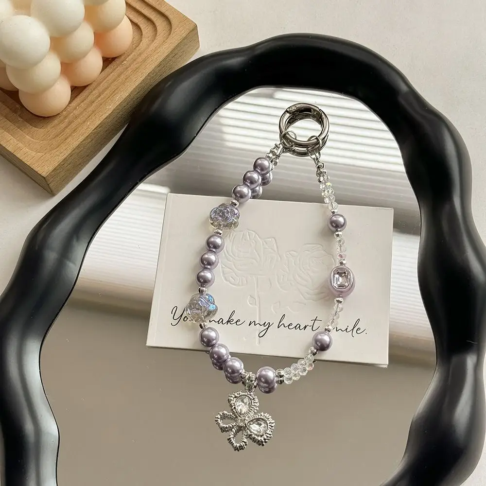 

Держатель для телефона с гальваническим покрытием под серебро, бусинами, защитой от потери, в виде банта, в стиле Ins, легкий люкс