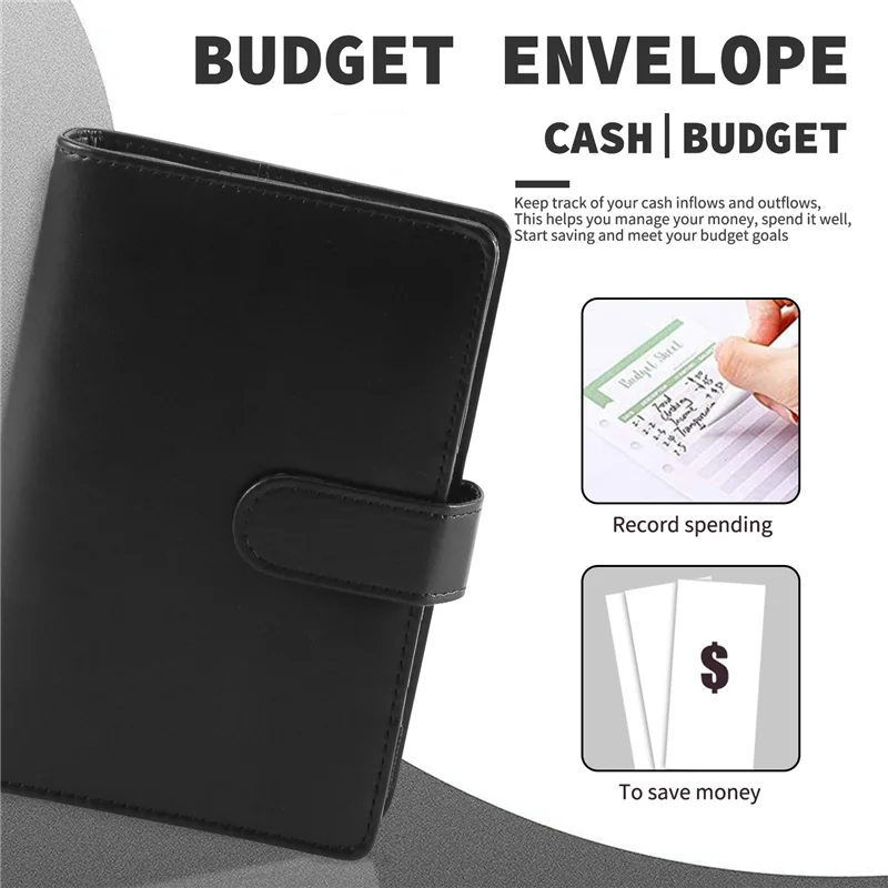 

A6 Cash Envelopes Binder Wallet,PU Budget Planner Notebook for Cash Budgeting,Envelope Wallet,Savings Money Binder A