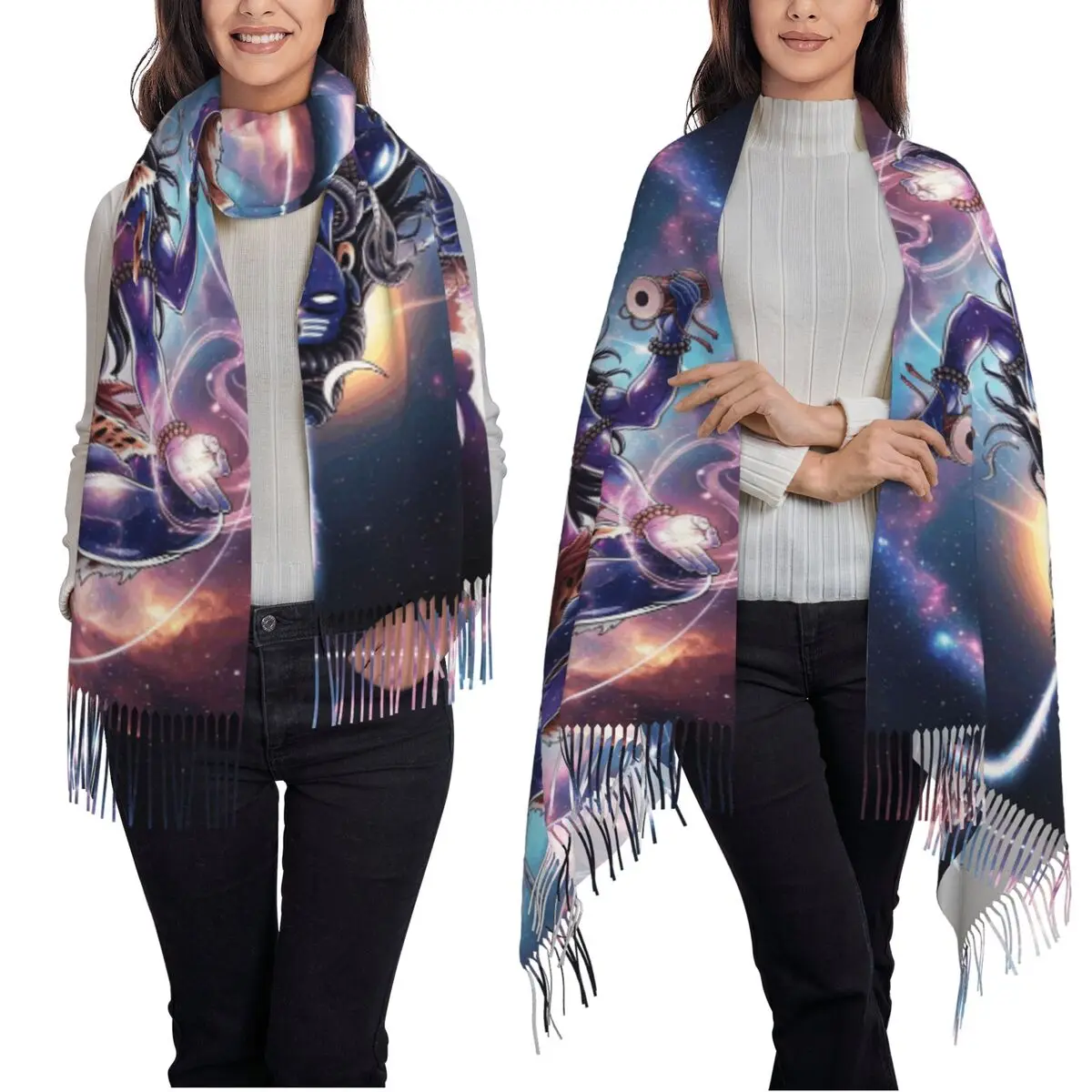 وشاح تريشول ودامرو لورد شيفا أوشحة شرابة للنساء شالات دافئة ناعمة ويلتف شال خريف وشتاء كبير