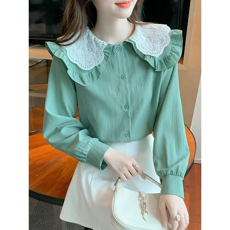 2024 Spring and Autumn New Elegant Women\'s Chiffon Shirt Fashion Long Sleeve Shirt Women\'s Inner Base Shirt Loose Blouse