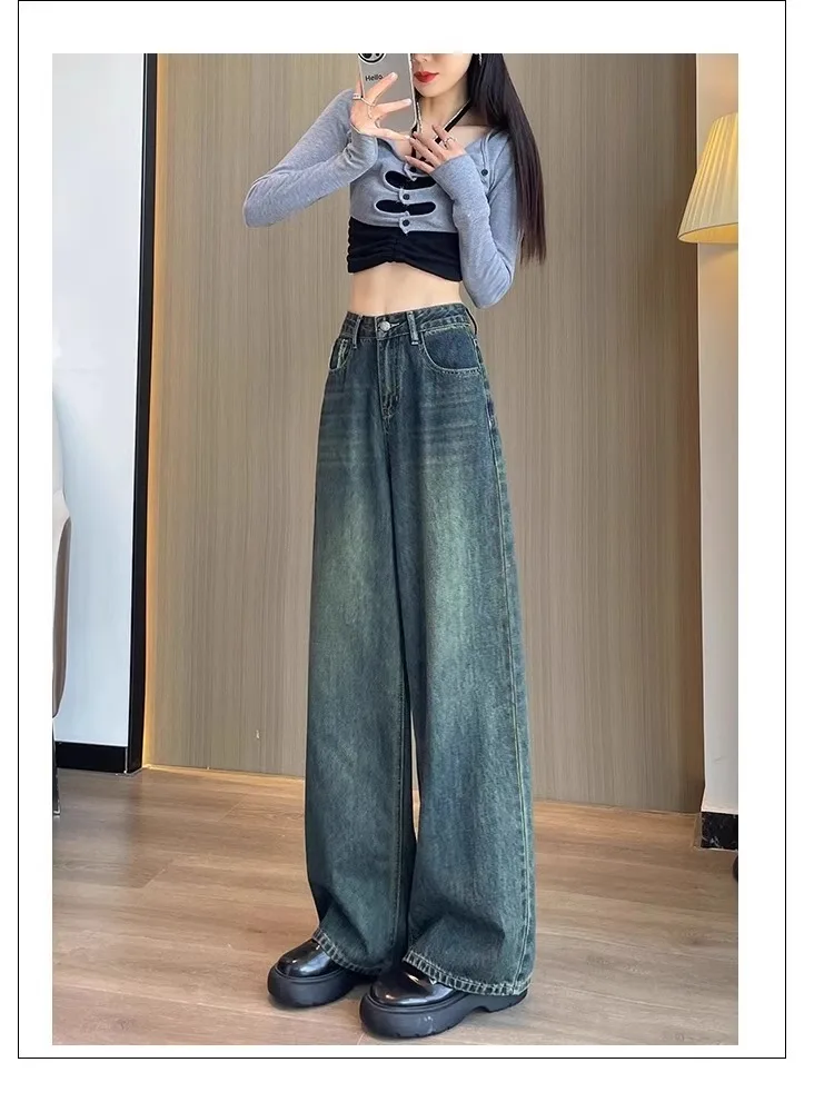 와이드 레그 팬츠 면 여성용 봄 시폰 플리츠 가벼운 러플 힙스터 감성 레저 통기성 시크 바지 2025