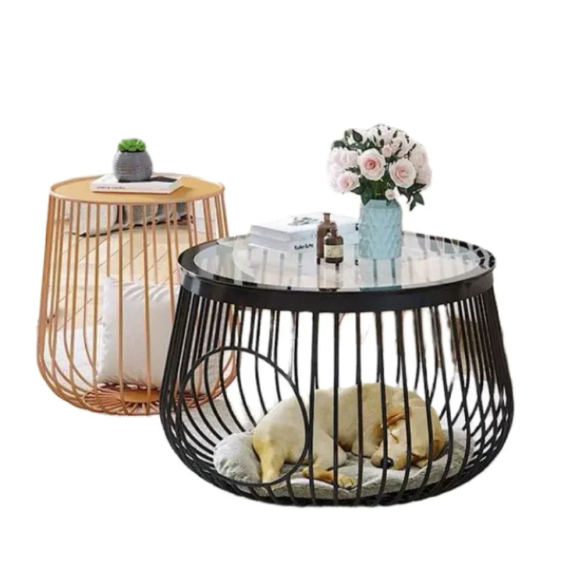 Luxury Iron Frame Glass Top End Table People and Pets Sharing for Living Room Hall Furniture Coffee Table
