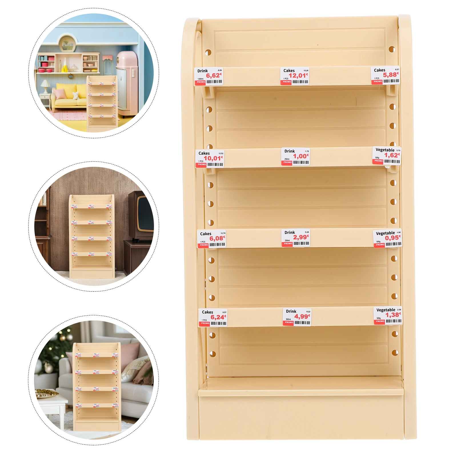 Mini soporte de exhibición para supermercado, estantes, muebles de comida, accesorios para casa, casa de muñecas, cocina, tienda de comestibles, simulación de niño
