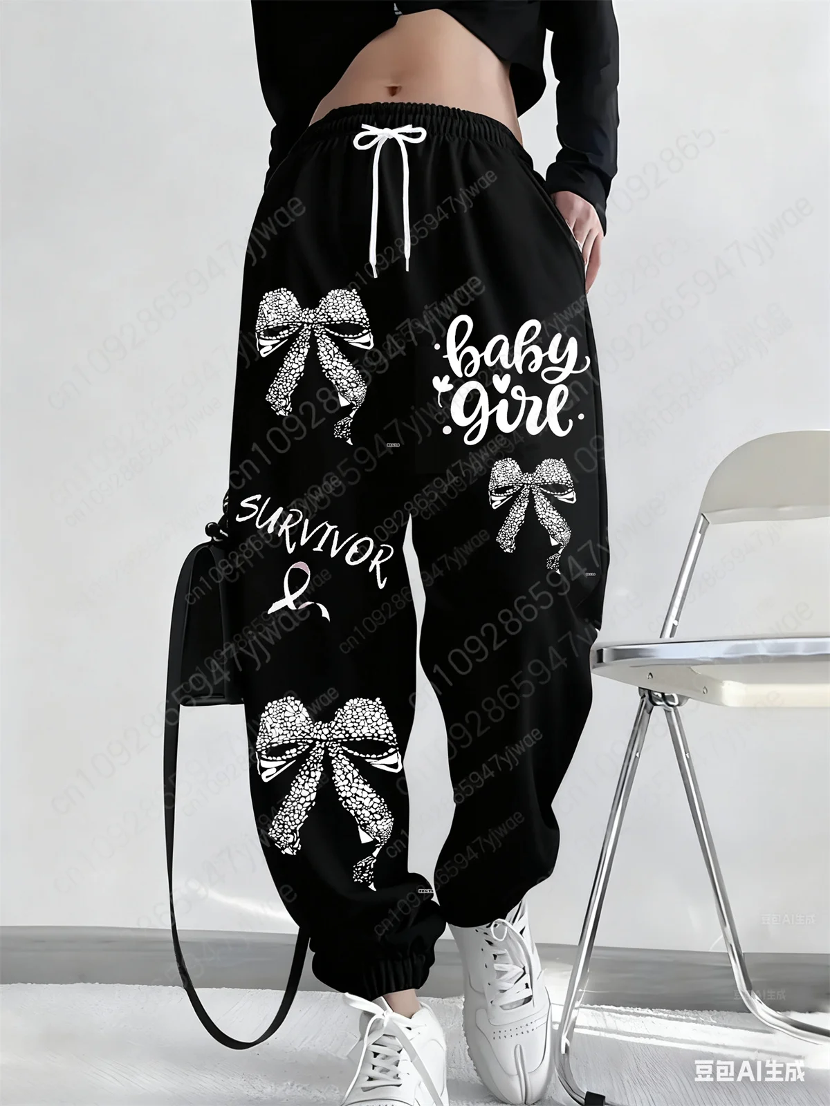 Bebê menina carta arco impressão esportiva outono feminino solto calças com cordão ao ar livre fitness e lazer calças esportivas