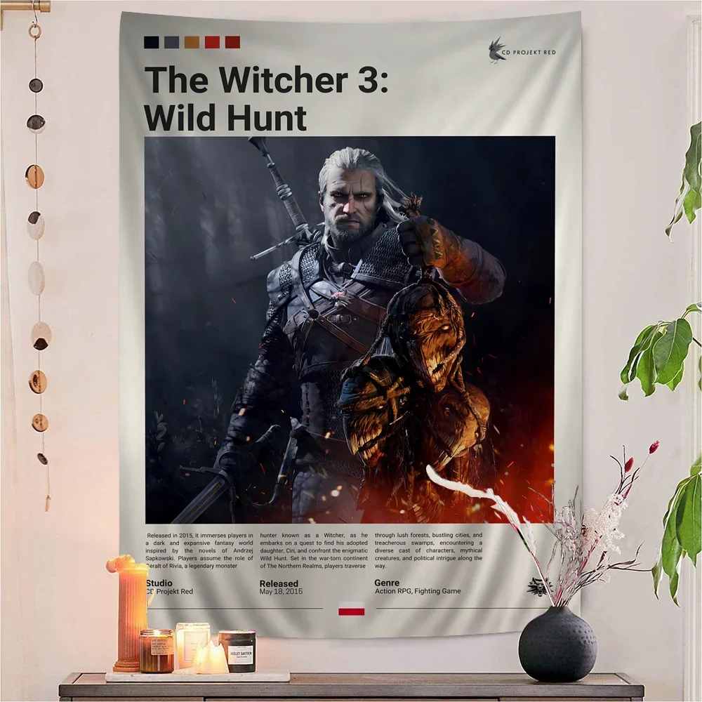 T-The W-Witchers 3 لعبة الكرتون نسيج البوهيمي جدار المفروشات ماندالا الجدار شنقا ورقة