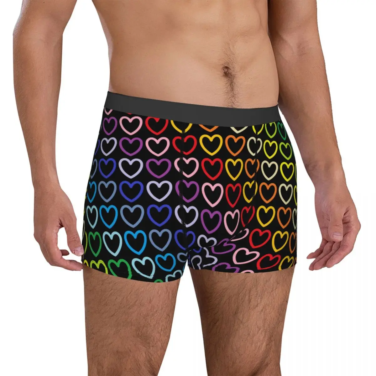 Rainbow Hearts Underwear Cute Valentine Printed Boxer Shorts High Quality Men Underpants Stretch Shorts Briefs Gift Idea