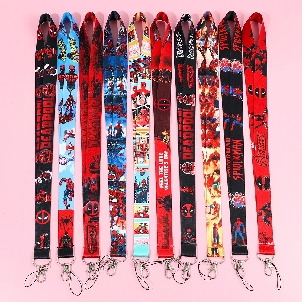10 قطع من حبل الهاتف المحمول ديزني مارفل سبايدر مان ديدبول يستخدم لبطاقة الهوية وصالة الألعاب الرياضية وشارة USB ومفتاح السيارة وقلادة كرتونية