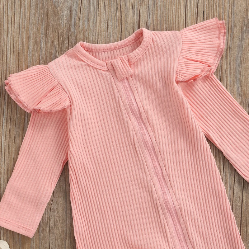 0-6M Newborn Infant Baby Girls Jumpsuit Knitted Soft Ruffles Long Sleeve Romper Playsuit Autumn Spring Baby Clothing