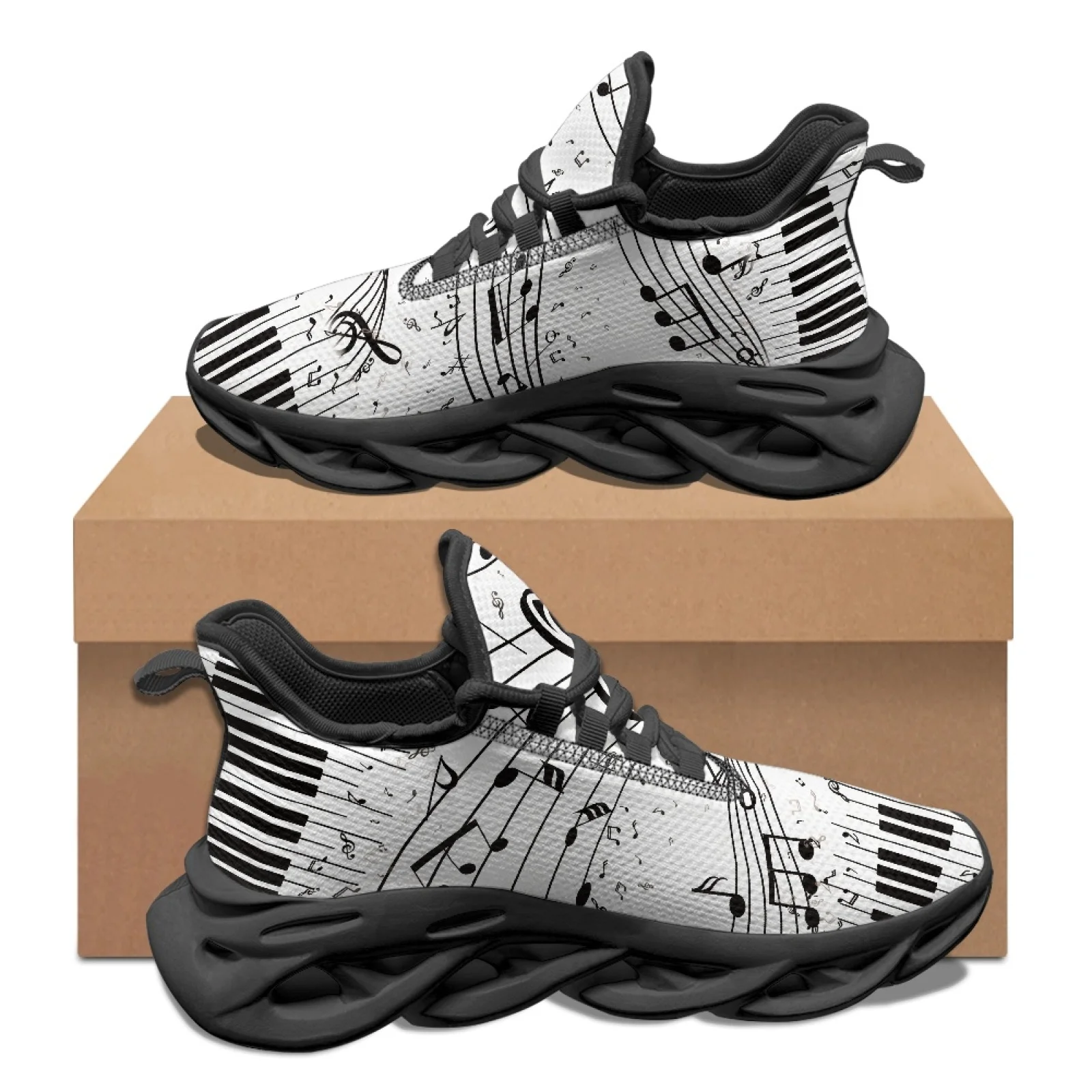 PENSTROLL Musical Notes Print Running Shoes Mesh & EVA Athletic Footwear Non Slip Men's Sneakers for Sports