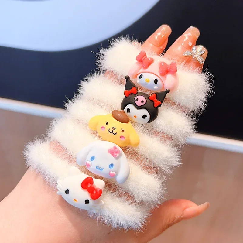 

MINISO Hello Kitty My Melody Kuromi Cartoon Hair Ties Hairpins Hair Ropes with Leather Case Sanrio Girls Hair Accessories