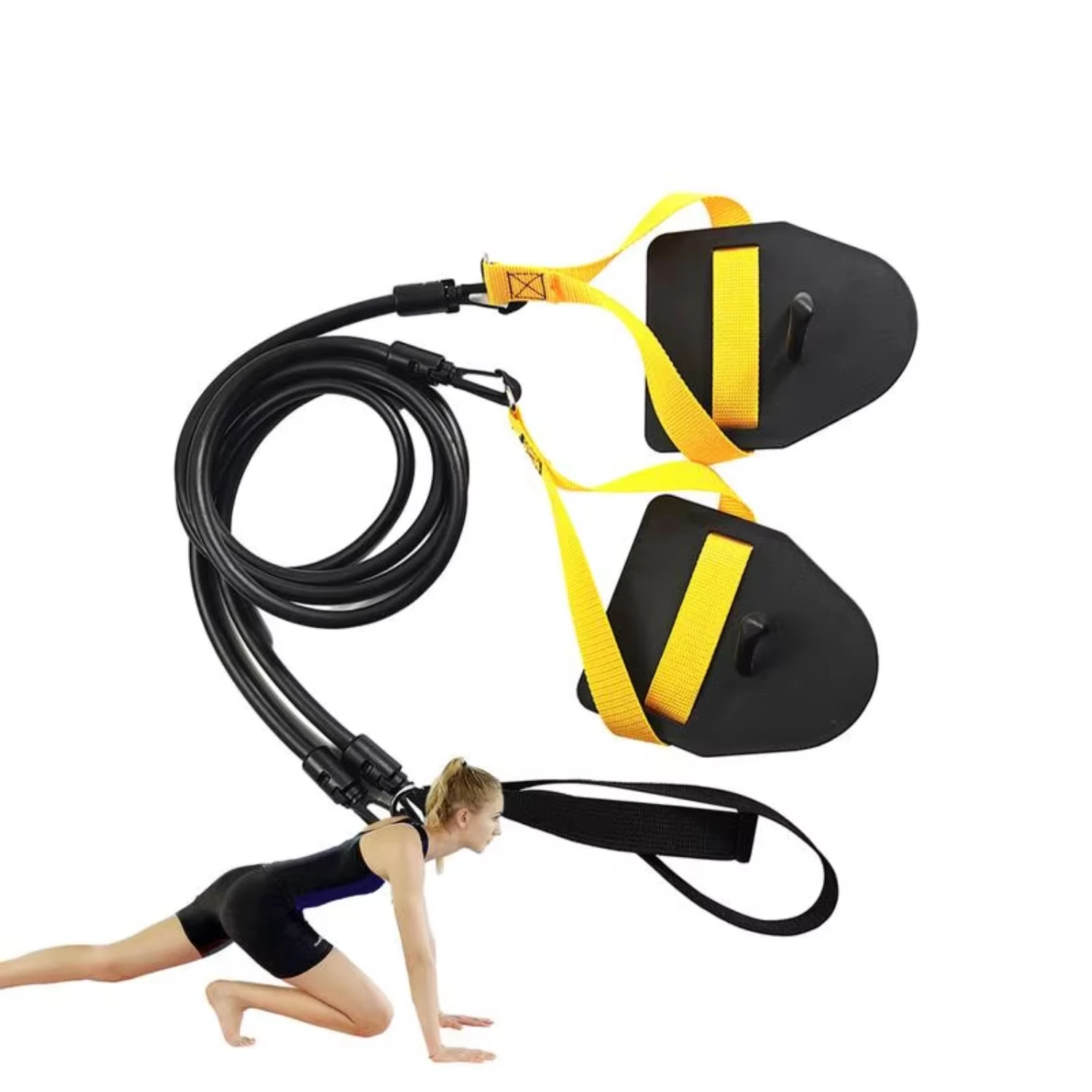 

Swimming Resistant Exercise Bands Elastic Strength Bands With Swim Paddle Fins Black Portable Swimming Training Equipment
