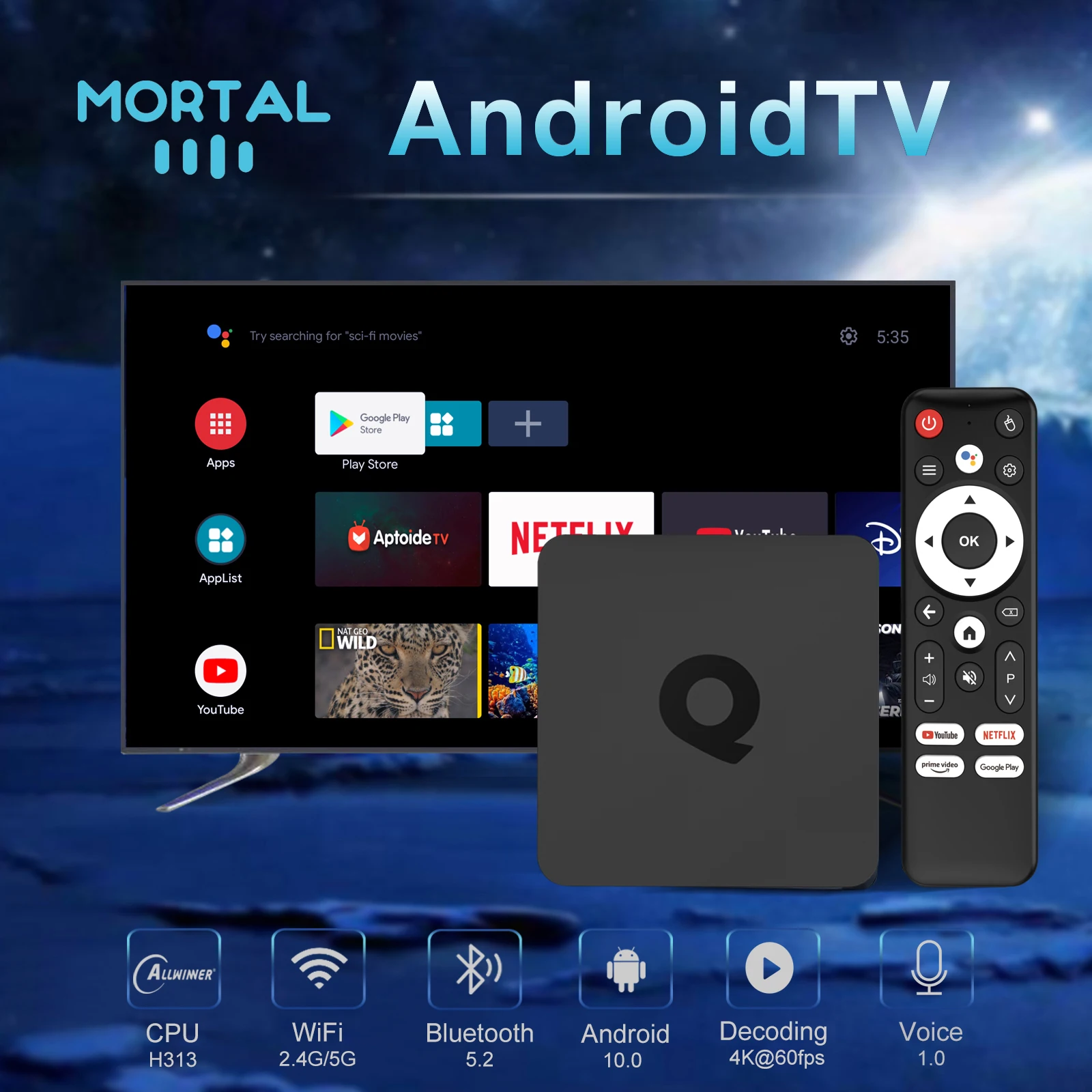 Global Version Smart Android TV Box Mortal Q1 S 4K Streaming Media player AllwinnerH313 BT Voice Assistant H.265 Iptv 2.4G5GWifi