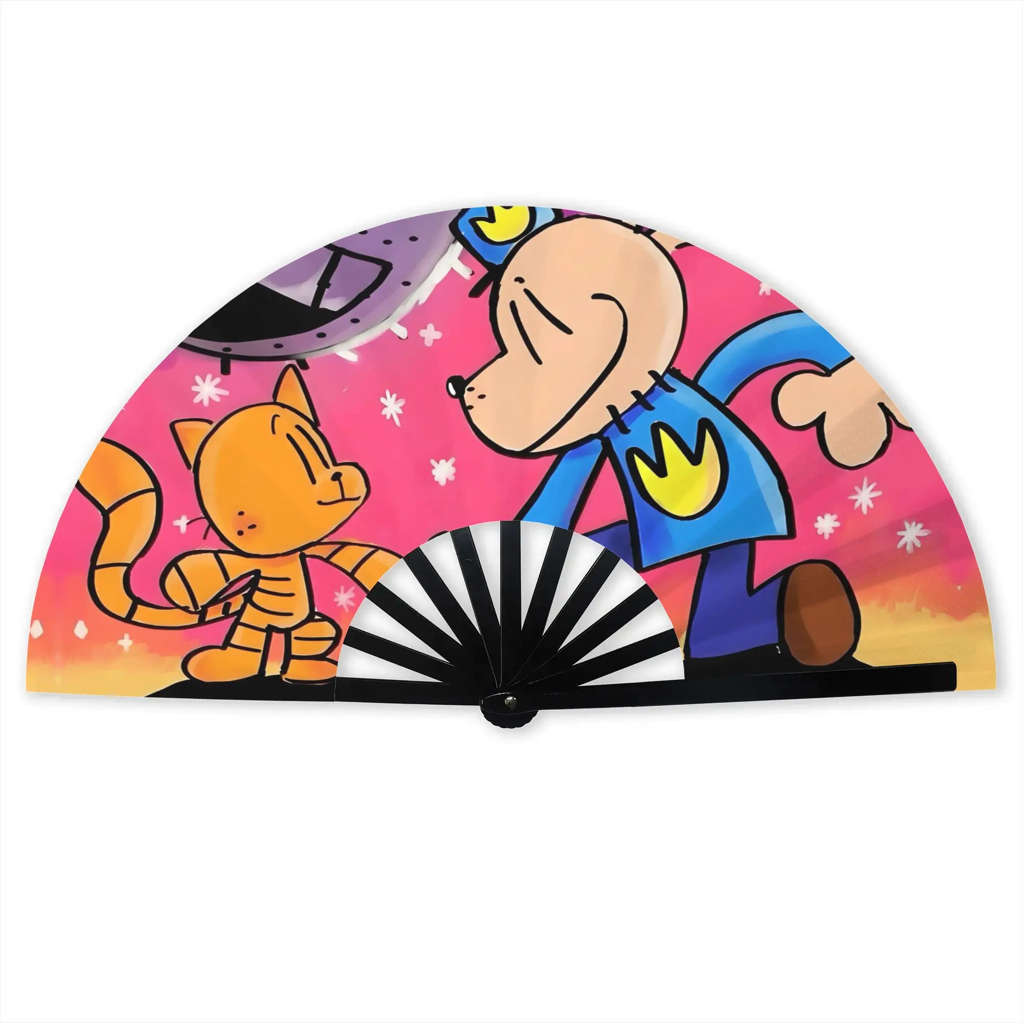 Cartoon D-Dogman Portable Pocket Fan Camping Star Sky Moon Villain  Folding Fan Chinese Dance Cooling Handheld Fans
