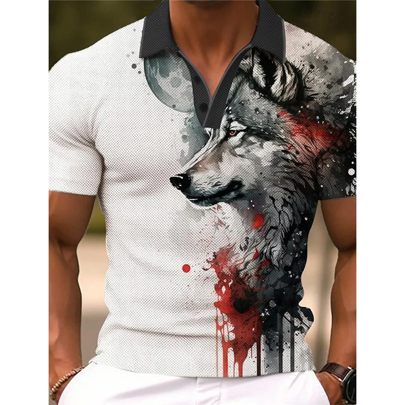 Animal Lion Pattern Printed Polo Shirt For Men Sportswear Outdoor Work Street Short Sleeve Turndown Button Polo Shirts Tee Tops