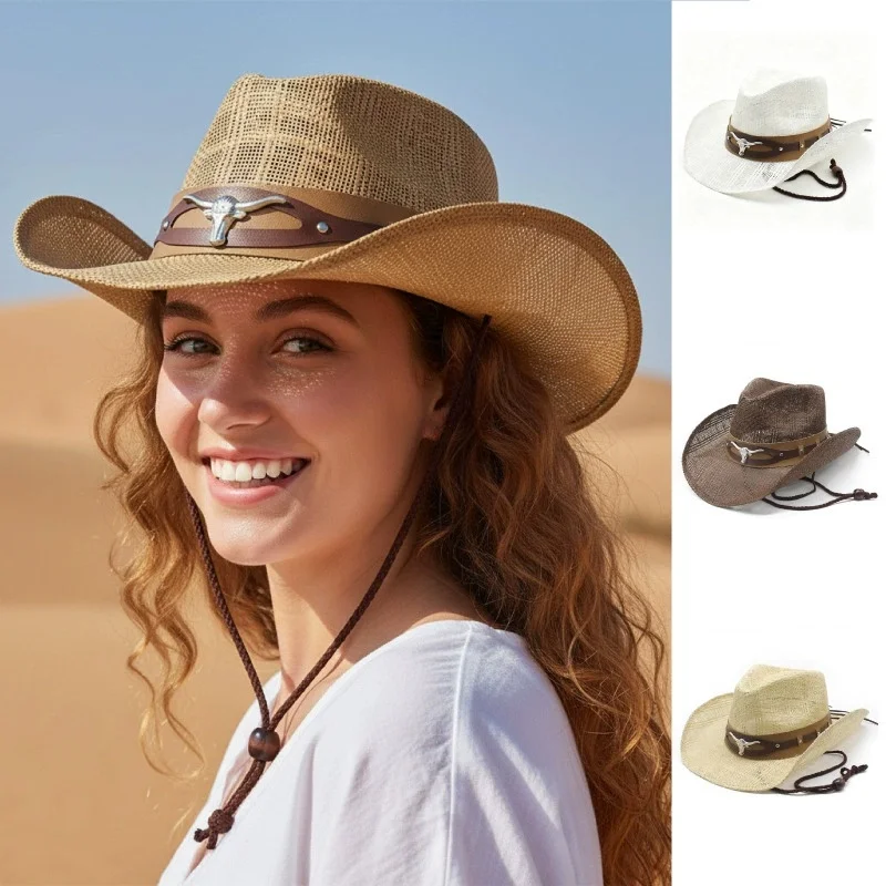 2026-fashionable-western-cowboy-straw-hat-outdoor-sun-hat-rider's-hat-beach-travel-hiking-women's-sun-protection-jazz-hat