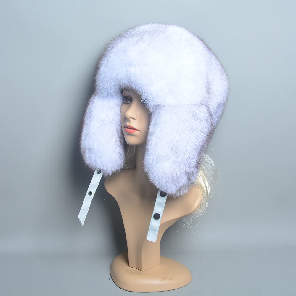 Fashion Real Fur Hats Winter Hats For Women Natural Fox Fur Beanies Real Fox Bomber Hat Fluffy Popular Russian Female Round Cap