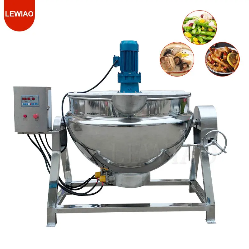 

Electric Steam Gas Jacket Kettle Large Sandwich Pot Cooking Mixer For Jam Soup Pastry Syrup