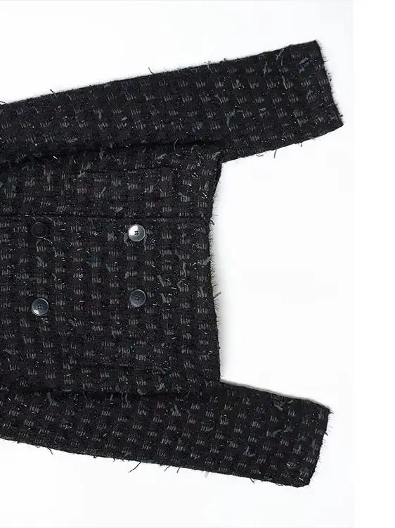 

HH Women Fashion Versatile Stand Collar Metallic Thread Structure Double-Breasted Coat Female Casual Woolen Short Jacket Mujer