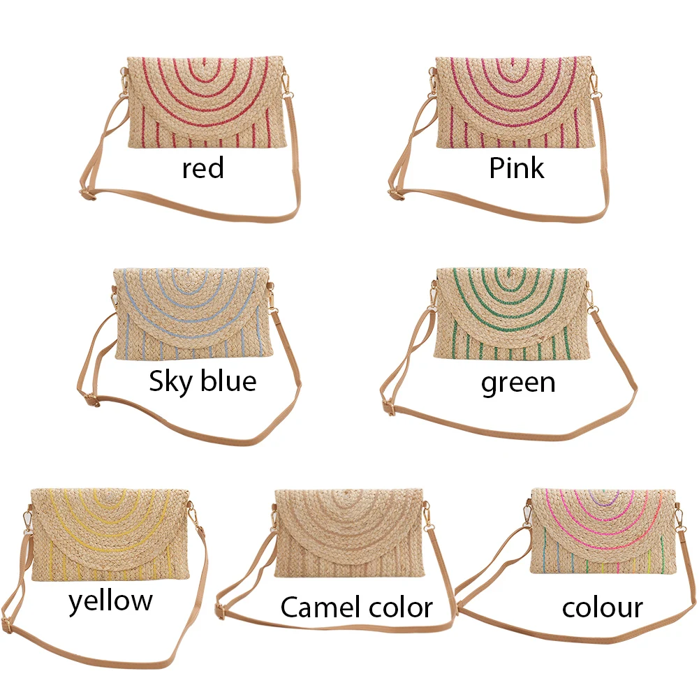

Плетеная Сумка на плечо с регулируемым ремешком, модная летняя пляжная соломенная сумочка-конверт через плечо с клапаном для женщин и девушек