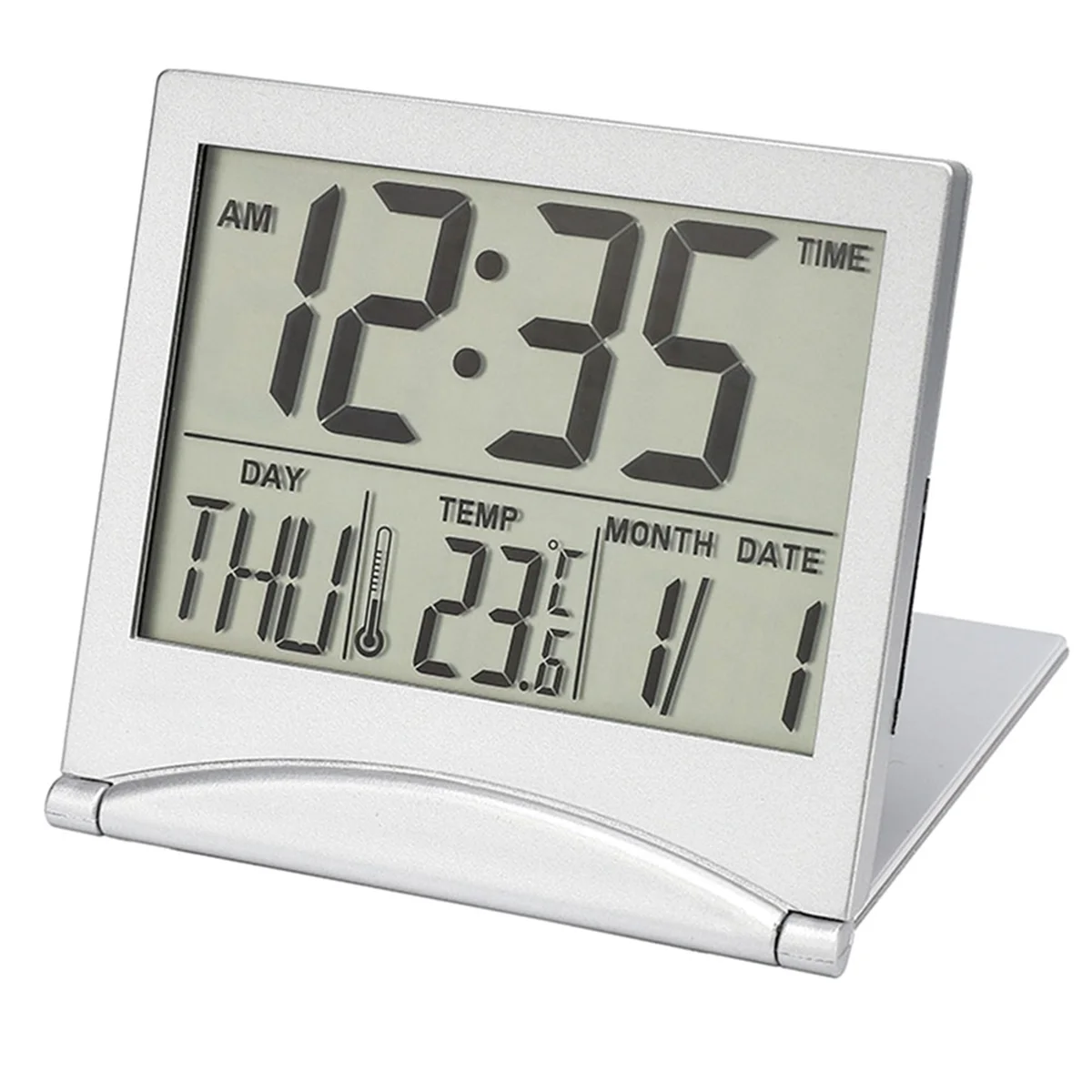 Digital Travel Alarm Clock - Foldable Calendar Temperature Timer LCD Clock Weather Forecast Clock Battery Powered