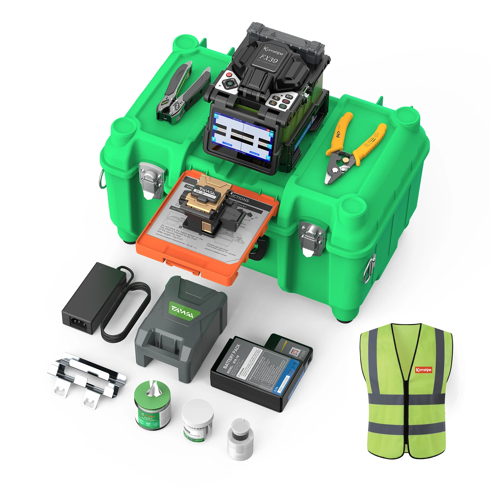 Komshine FX39 Core Alignment Fiber Optic Fusion Splicer 6 Motor Welding Machine W/Fast Splicing &Heating Time, 3 Years Warranty