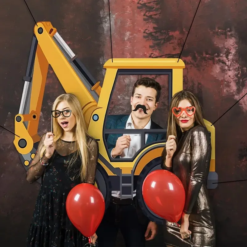 

Large Size Excavator Truck Construction Party Background Banner Tractor Photo Booth Props Polyester Material for Birthday Decor