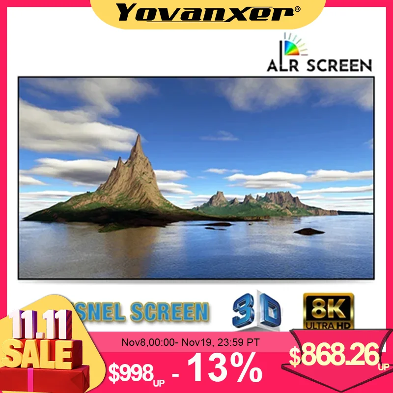 요반셔 ALR 프레넬 5.0 프로 고정 프레임 프로젝션 스크린, 비다 C1S C2 C3 장거리 투사 프로젝터용 주변광 차단