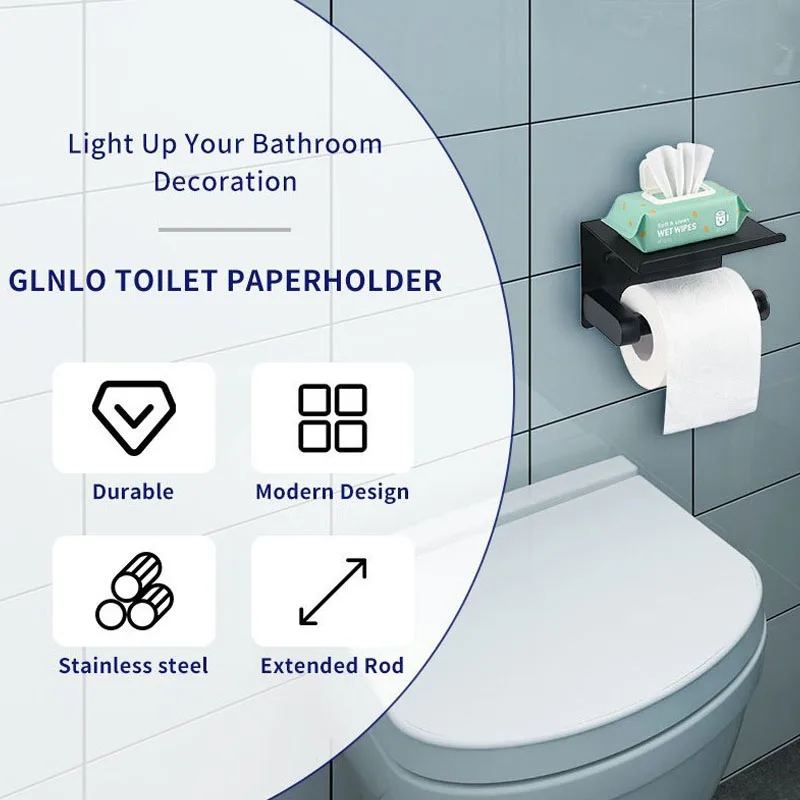 حامل لفافة مناديل المرحاض على الحائط لاصق أو برغي  موزع تخزين الحمام متعدد الوظائف من الفولاذ المقاوم للصدأ