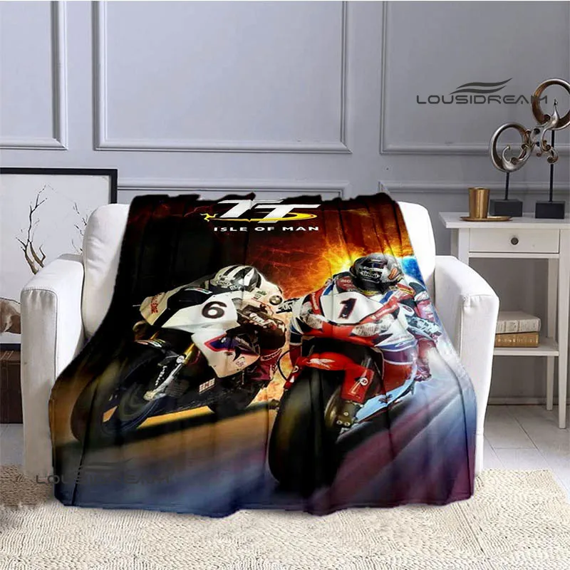 Motorcycle isle of man tt Printed blankets Flannel Warm blanket Soft Cozy Blanket Travel Blankets bed linings Birthday Gift