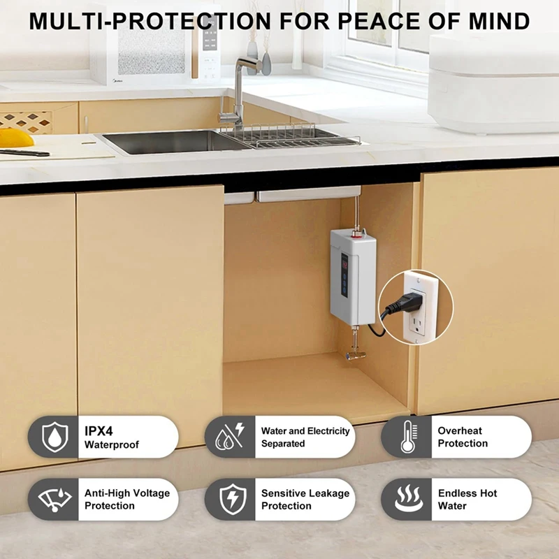 US-Stecker, 3000W Durchlauferhitzer elektrisch, Instant-Warmwasser bereiter mit Fernbedienung, LCD-Touchscreen Wasser wärme