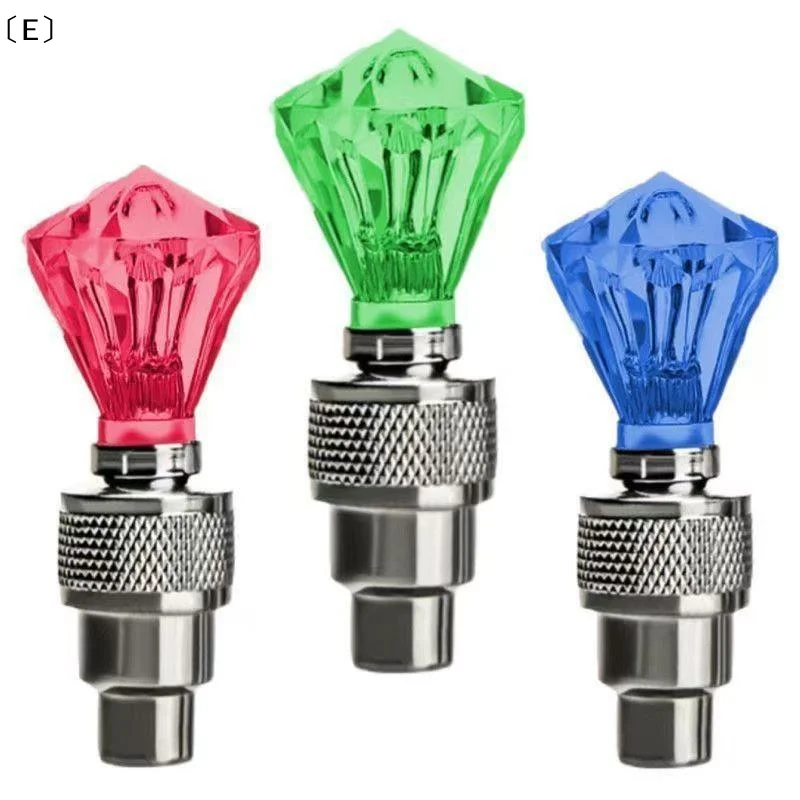 〔E〕2Pcs LED Bike Wheel Light Tire Valve Cap Neon Lamp Waterproof Tyre Wheel Valve Cap Flash Practical Warning Lights Bicycle