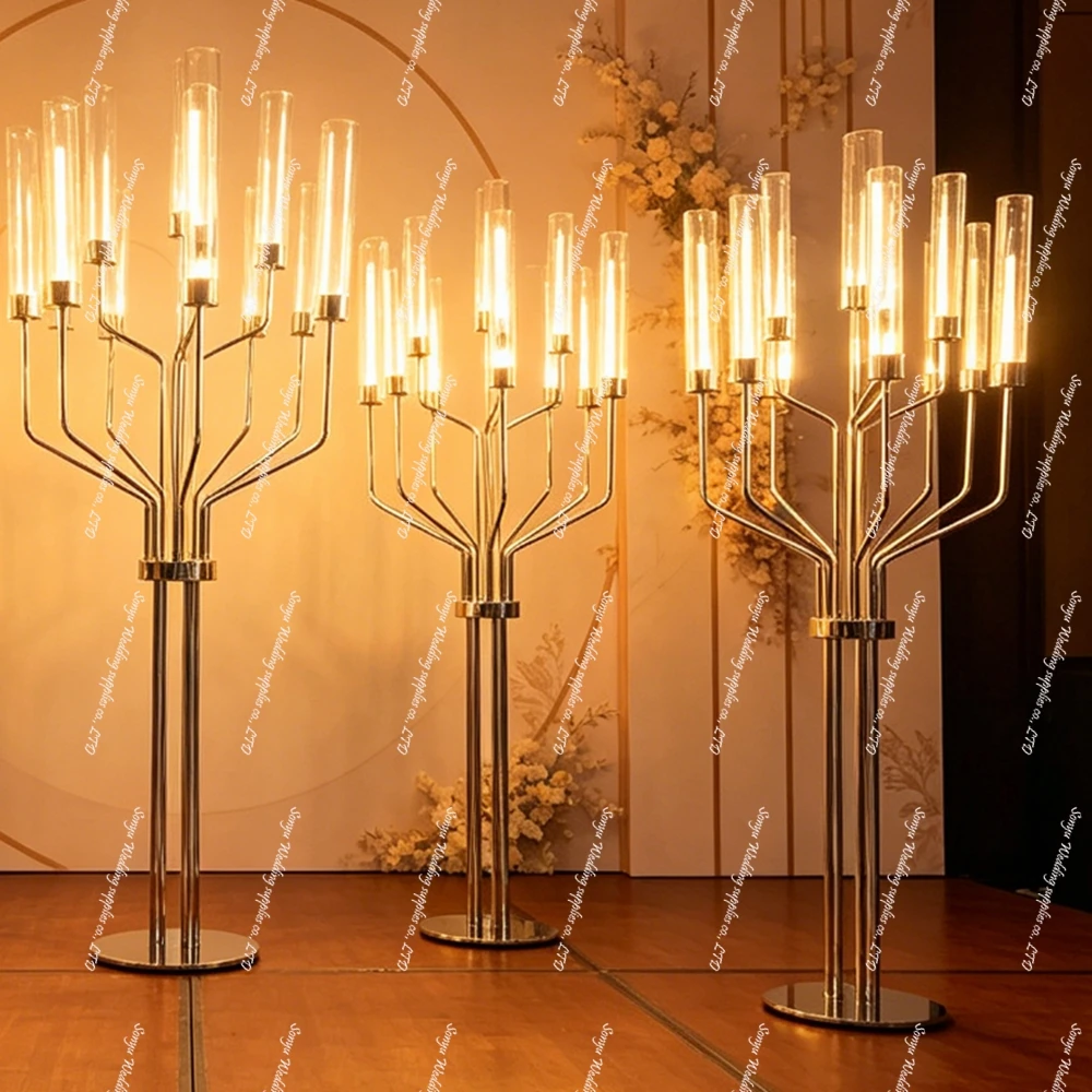 1pcs/10pcs white/sliver/Tall 12-Arm Silver Candle Holder Candelabra - Perfect for Wedding and Event Centerpiece Decor