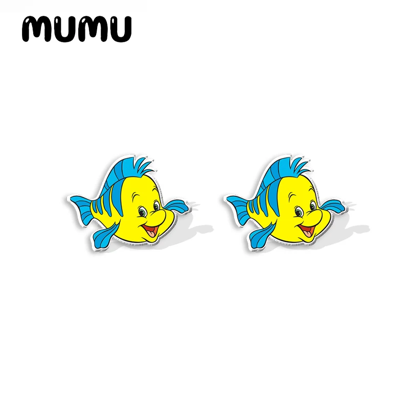 2024 New Little Mermaid Stud Earring Ariel Epoxy Jewelry Resin Acrylic Earrings Handmade Gifts Girl