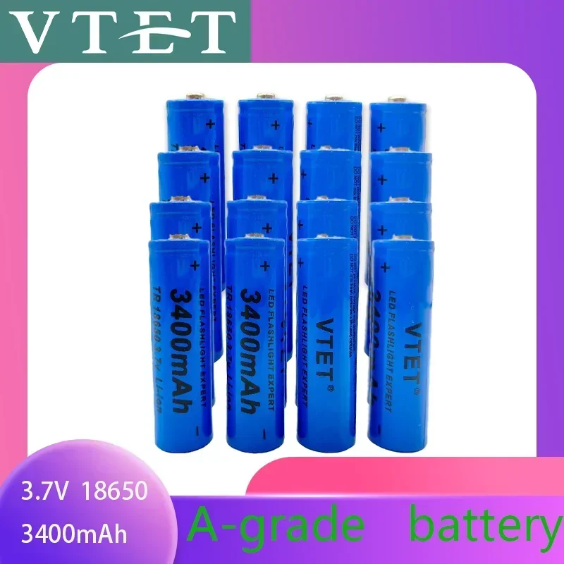 2024 New 18650 3.7V 3400mAh Rechargeable Battery for Flashlight Torch Headlamp Li-ion  Battery Drop Toy Usage Fan Reusable DIY