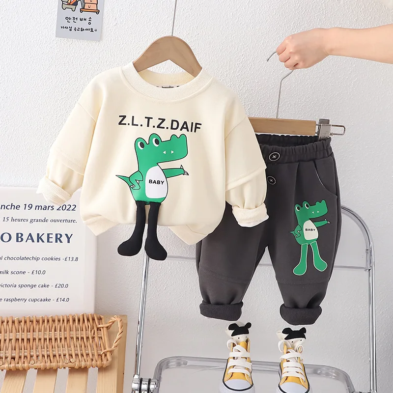 

2PCS Childrens Casual Suit 2024 Spring Baby Boys and Girls Cartoon Long Sleeve T-shirts and Pants Infant Clothes Kids Tracksuits