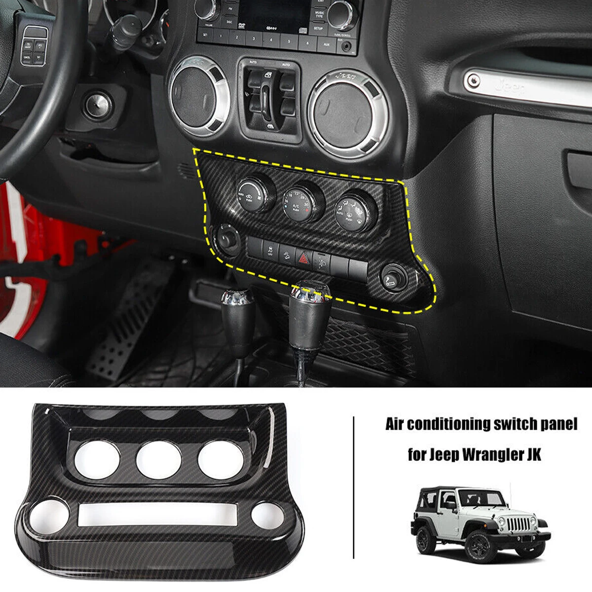 Car Center Console Air Conditioning AC Switch Panel Decoration Cover Trim for Jeep Wrangler JK 2011-2017 Interior Accessories