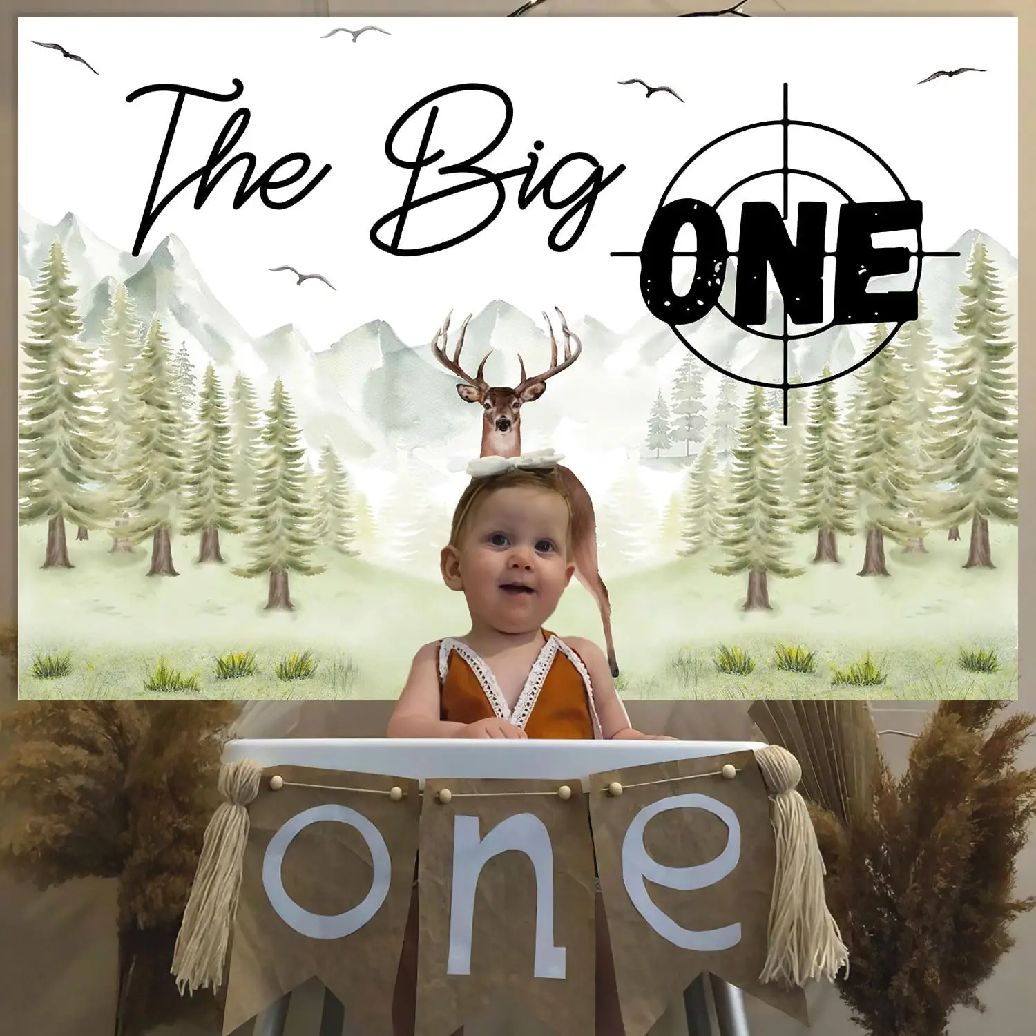 KREATWOW The Big One Deer 1st Birthday Backdrop Deer Hunting Themed Decors Background Banner Gone Hunting Party Supplies 7x5ft